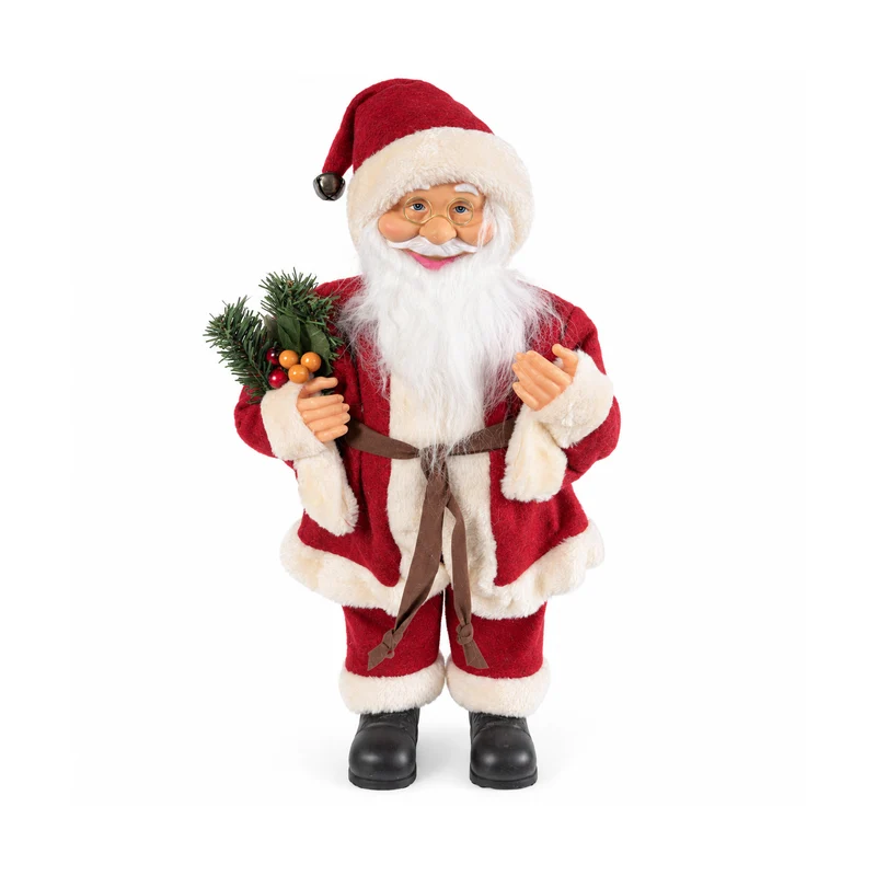 Babbo Natale 60 cm Decorativo con Ramo di Pino e Decori Natalizi – Statua Natalizia Dettagliata in 4 Varianti: Rosso, Eschimese, Bianco, Grigio