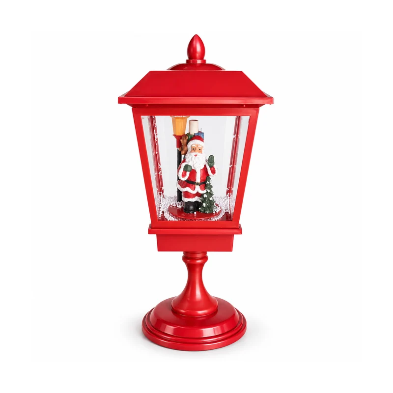 Lampione di Natale Luminoso 60 cm con Babbo Natale, Effetto Neve che Soffia e Musica, LED, Lanterna Natalizia Rossa Decorativa