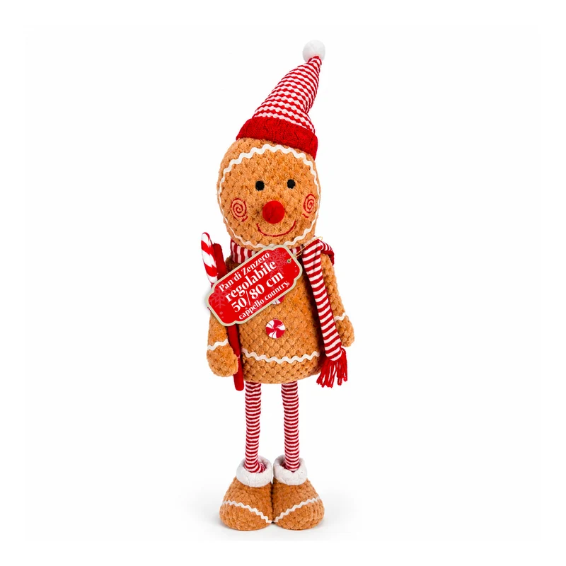 Pupazzo Pan di Zenzero Natalizio Espandibile 50-80 cm, Decorazione Natale in Peluche con Gambe Telescopiche, 2 Varianti