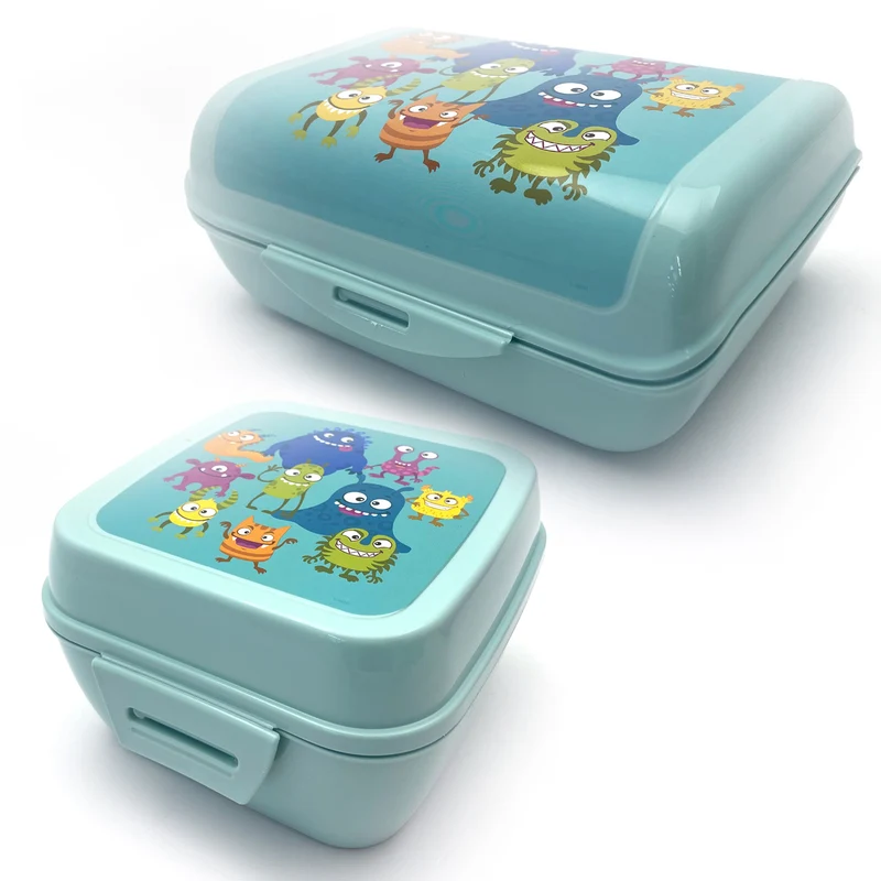 Set da 2 lunch box, design mostriciattoli, 13,5 x 12,5 x 8,5 cm e 17,5 x 12 x 7 cm