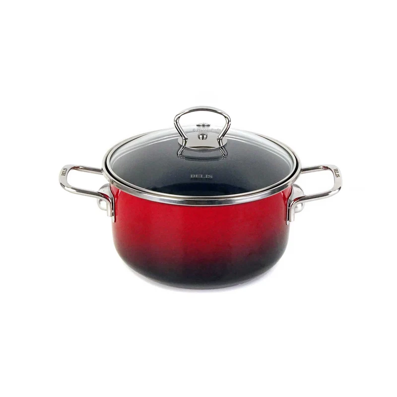 BELIS Stahl-Emaille Kochtopf PREMIUM 18 cm ROT