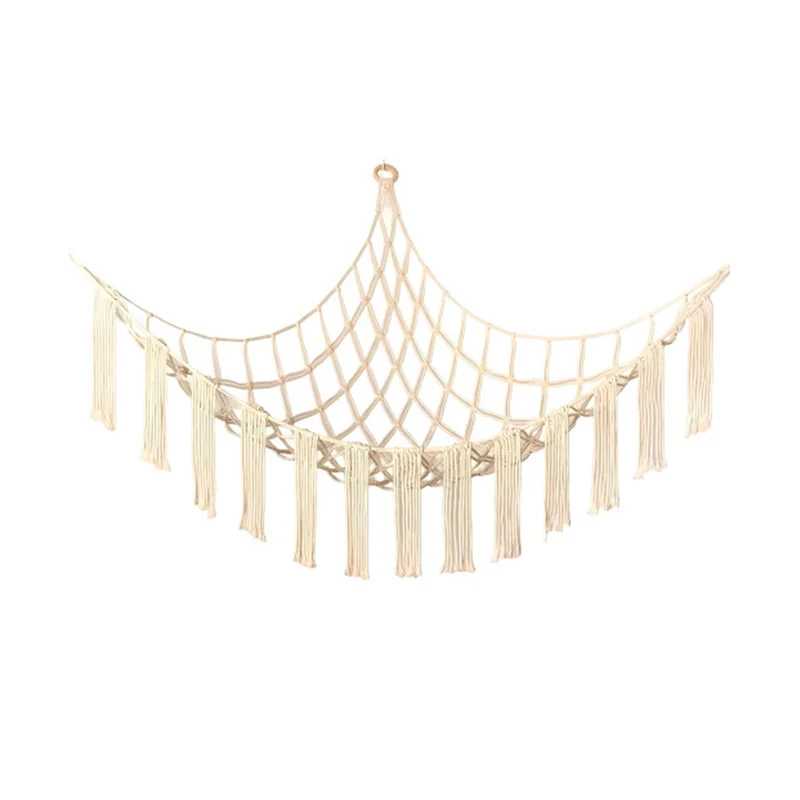 Amaca Angolare a Rete in Cotone Naturale per Peluche e Giocattoli - 105x140x105 cm e Kit Montaggio Incluso
