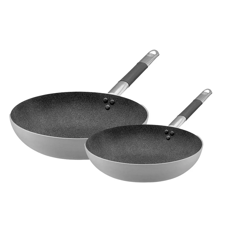 24-28 cm - Sharkskin Set Padelle Alte Svasate In Alluminio Antiaderenti Con Manici In Acciaio Inox Cool - Set 2 Pz