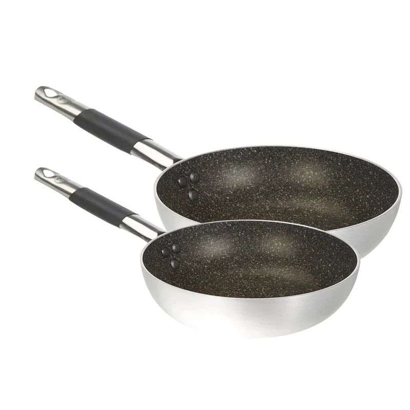 24-28 cm - Effetto Pietra Set Padelle Alte Svasate Antiaderenti Infinity In Alluminio Con Manici Cool - Set 2 Pz