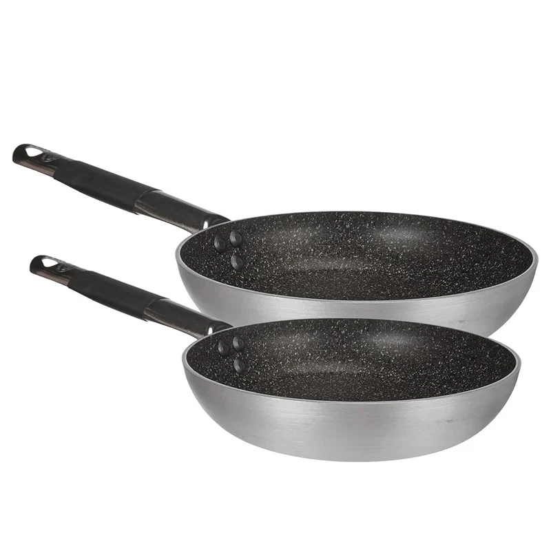20-24 cm - Effetto Pietra Set Padelle Basse Svasate Antiaderenti Infinity In Alluminio Con Manici Cool - Set 2 Pz