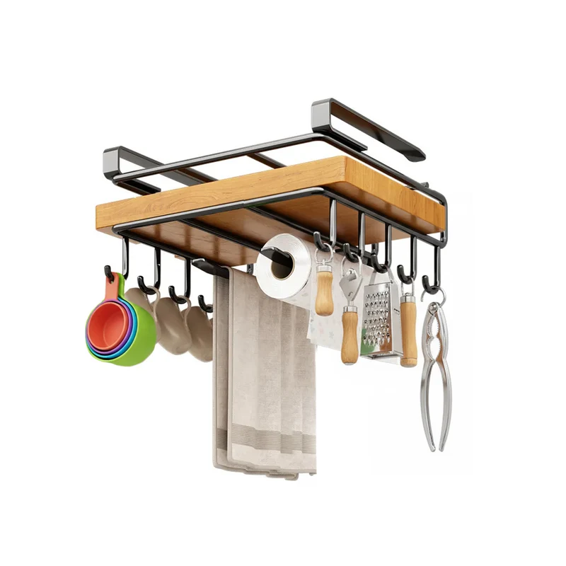 Mensola Sottopensile Cucina con Ganci e Porta Rotolo Salvaspazio