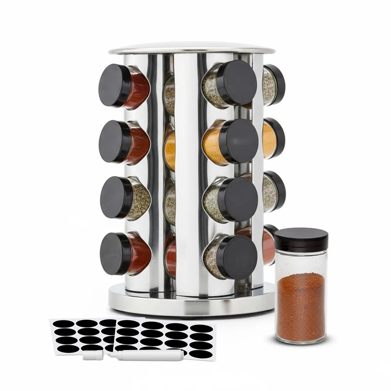 Porta Spezie Girevole 360° da Cucina con 16 Barattoli Inclusi