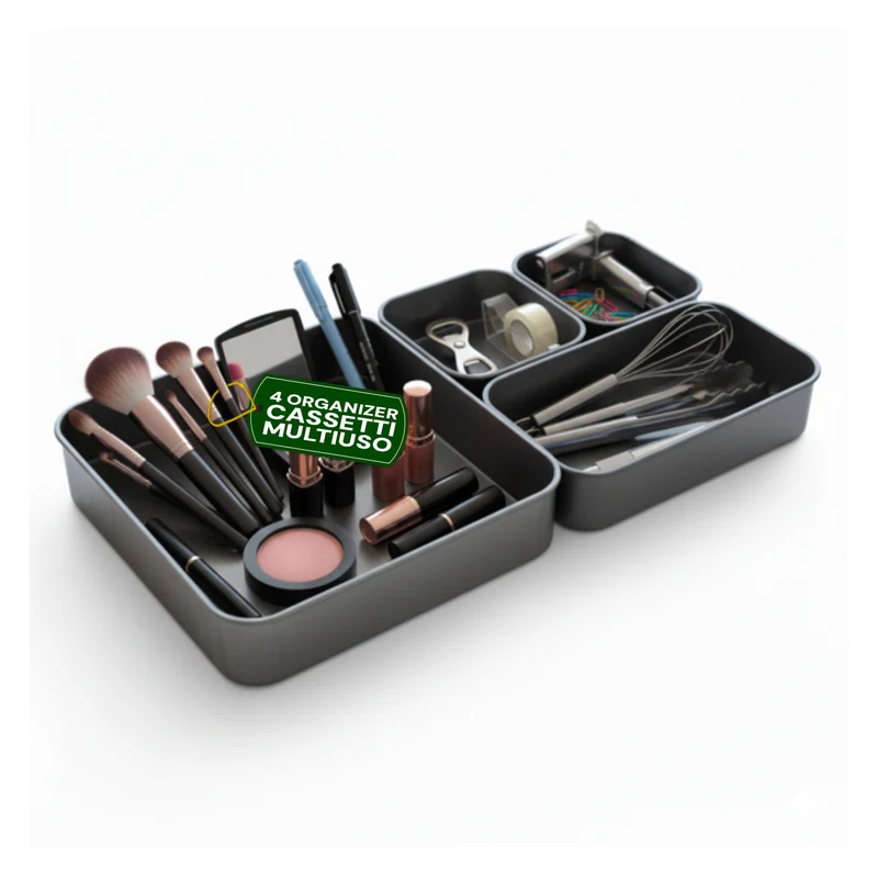 Set 4 Organizer Multiuso Impilabili in ABS di 3 Diverse Dimensioni