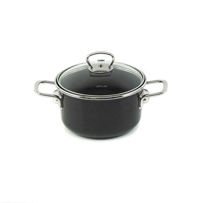 BELIS Stahl-Emaille Kochtopf PREMIUM 16 cm SCHWARZ