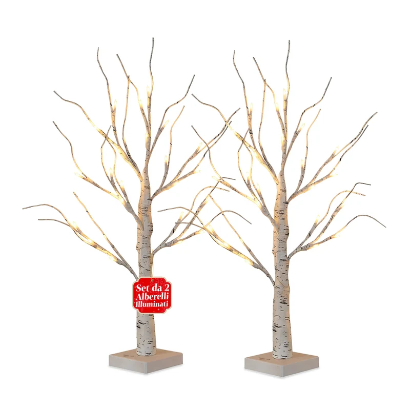 Set 2 Alberelli Decorativi Luci LED – Rami Effetto Betulla e Design Realistico