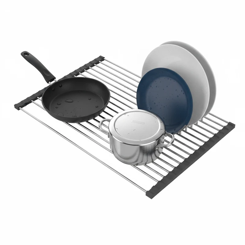 Scolapiatti Arrotolabile in Acciaio Inox 43x35 cm – Resistente e Antiscivolo