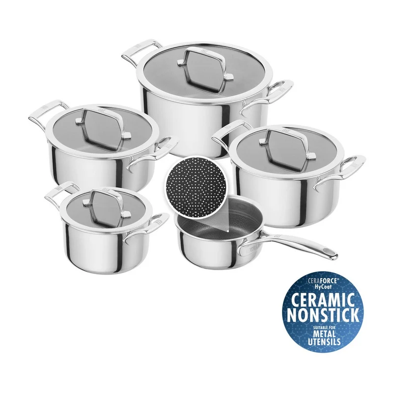 Peak Batteria Pentole Antiaderenti In Acciaio Inox Con Rivestimento Ceraforce Hycoat - Set 5 Pz