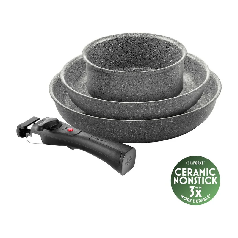 Torre Set Padelle e Casseruole Antiaderente Ceramico In Alluminio Con Manico Rimovibile - Set 4 Pz
