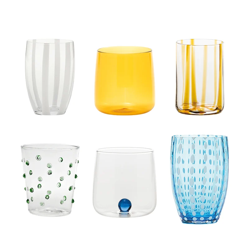 Meltin Pot Mediterranean Classic Bicchieri Acqua Linee e Colori Assortiti In Vetro - Set 6 Pz