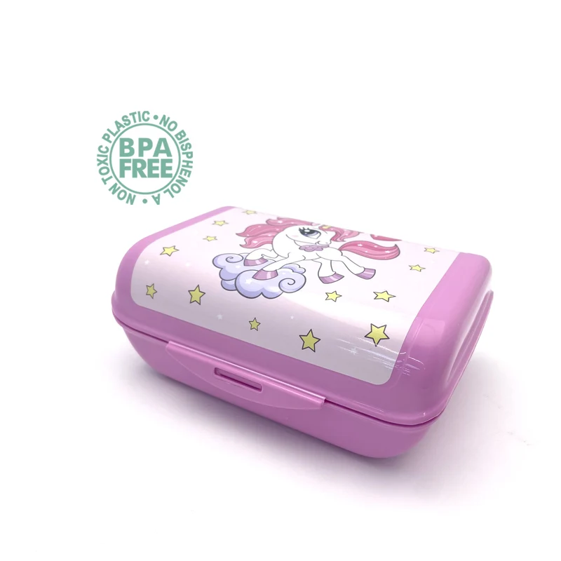 Lunch box porta merenda, rettangolare, design unicorni