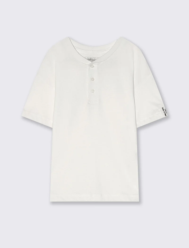 T-shirt Serafino in cotone mezza manica - Bianco