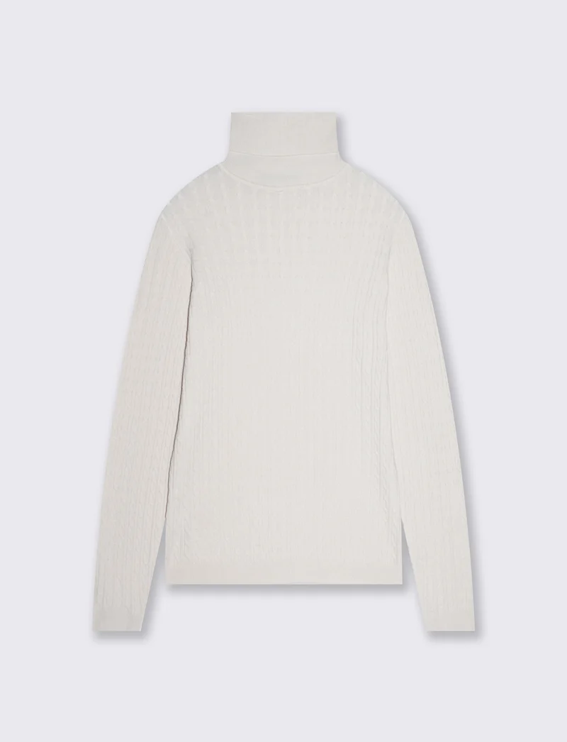 Maglia a trecce con collo alto - Avorio
