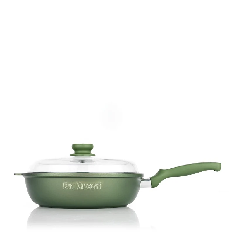28 cm - Dr.Green Stone Padella Alta Antiaderente In Alluminio Con Coperchio In Vetro