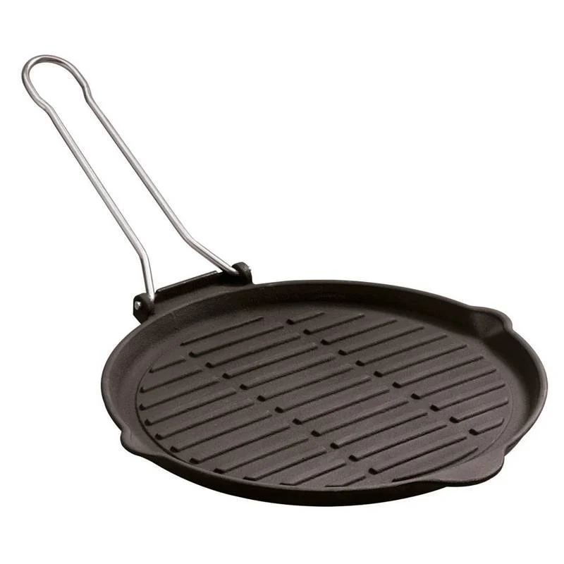 25 cm - Bistecchiera Grill Rotonda In Ghisa Smaltata Con Manico