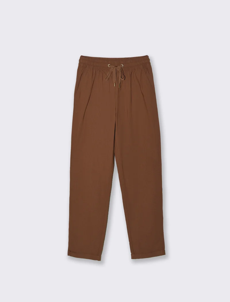 Pantalone con elastico e coulisse - Marrone