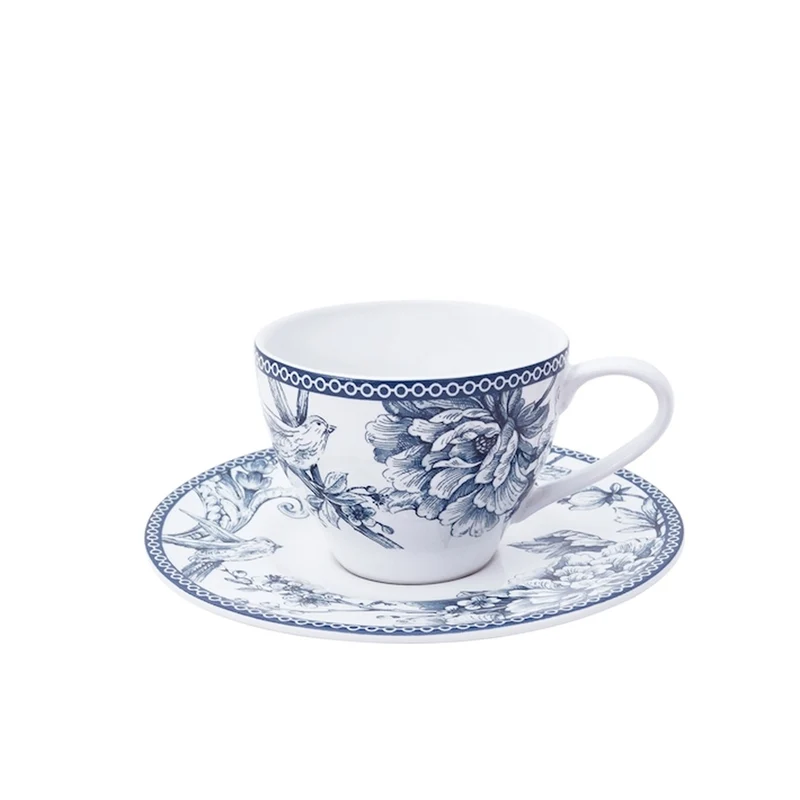24 cl - Kensington Tazza Tè Con Piattino Decorata In Porcellana - Set 4 Pz