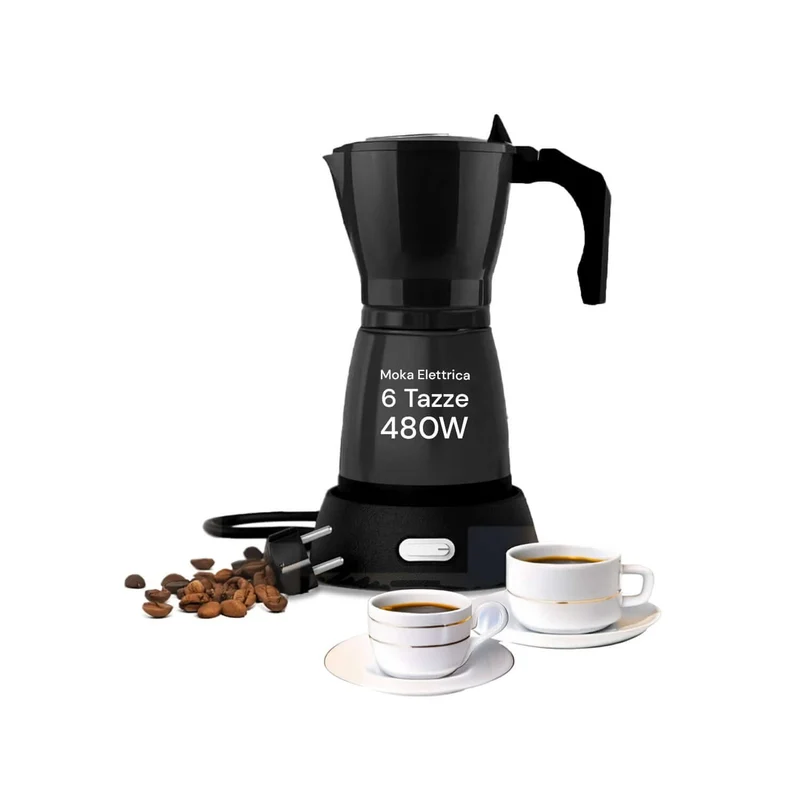 Moka Elettrica 6 Tazze con Vetrino, Interruttore Luminoso e Mantieni Caldo