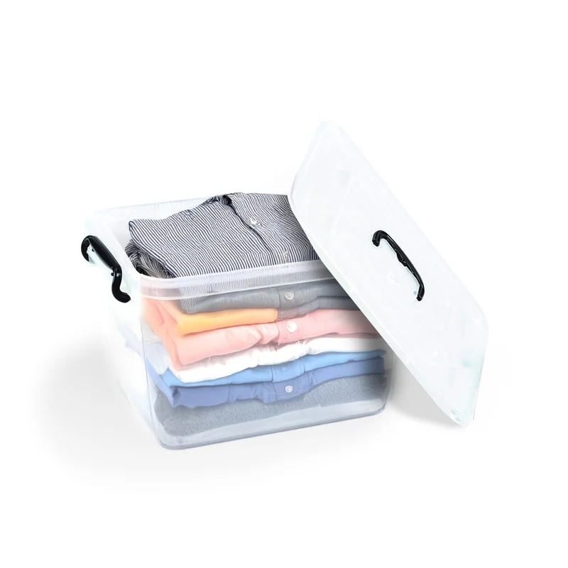 Contenitore In Plastica Trasparente Con Coperchio E Ruote 85l