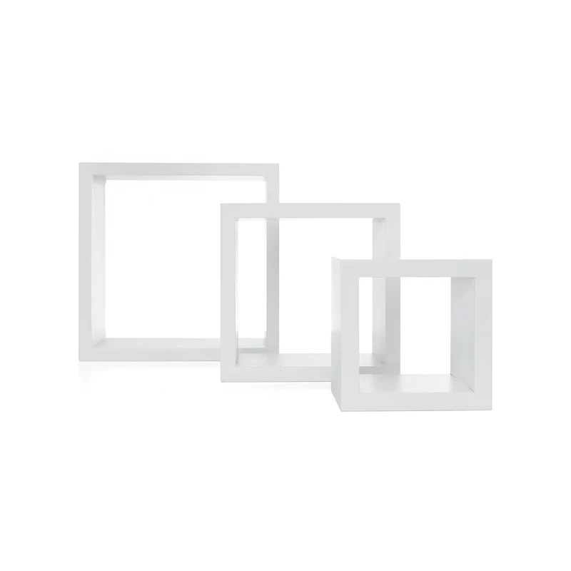 Set 3 Mensole Da Parete A Cubo Tre Dimensioni In Mdf Bianco
