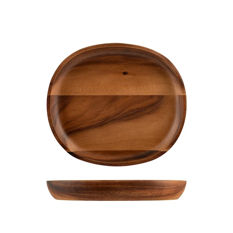 21x24 cm - Acacia Vassoio Ovale In Legno di Acacia