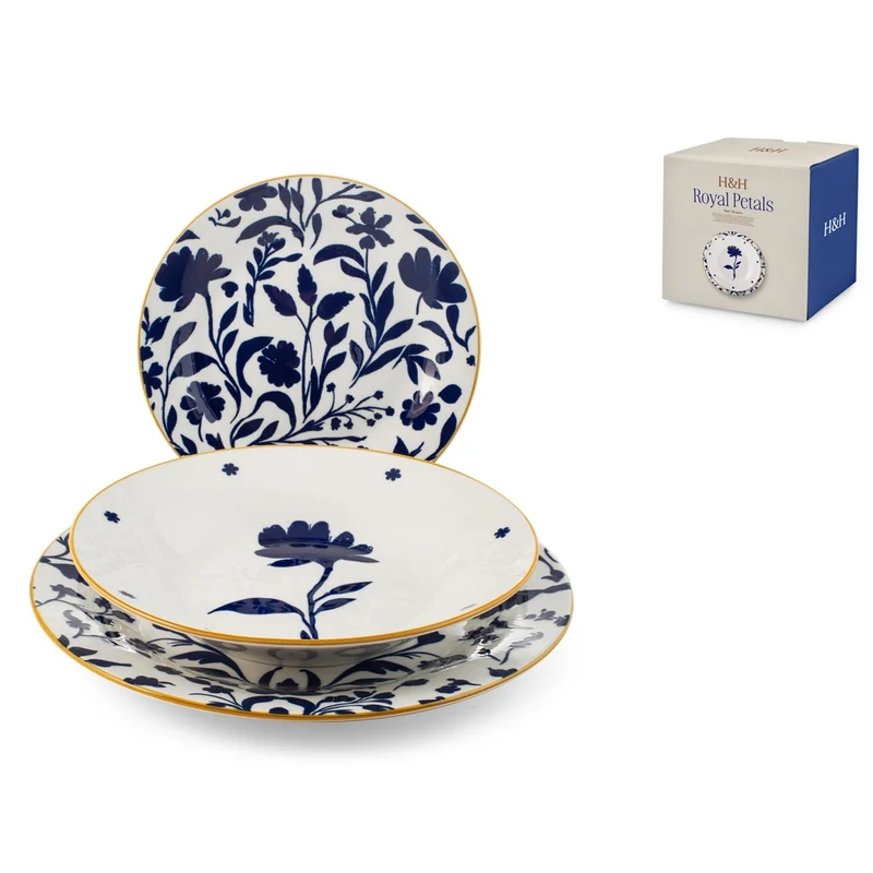 Royal Petals Servizio Piatti In Porcellana - Set 18 Pz