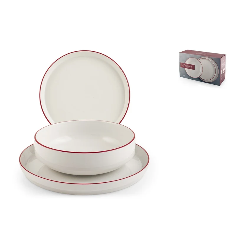 Essence Red Servizio Piatti In Porcellana - Set 12 Pz