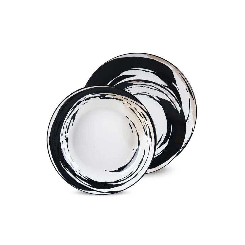 Servizio Piatti Elegante Vulcania 18 Pezzi Nero/Bianco per Cene Raffinate