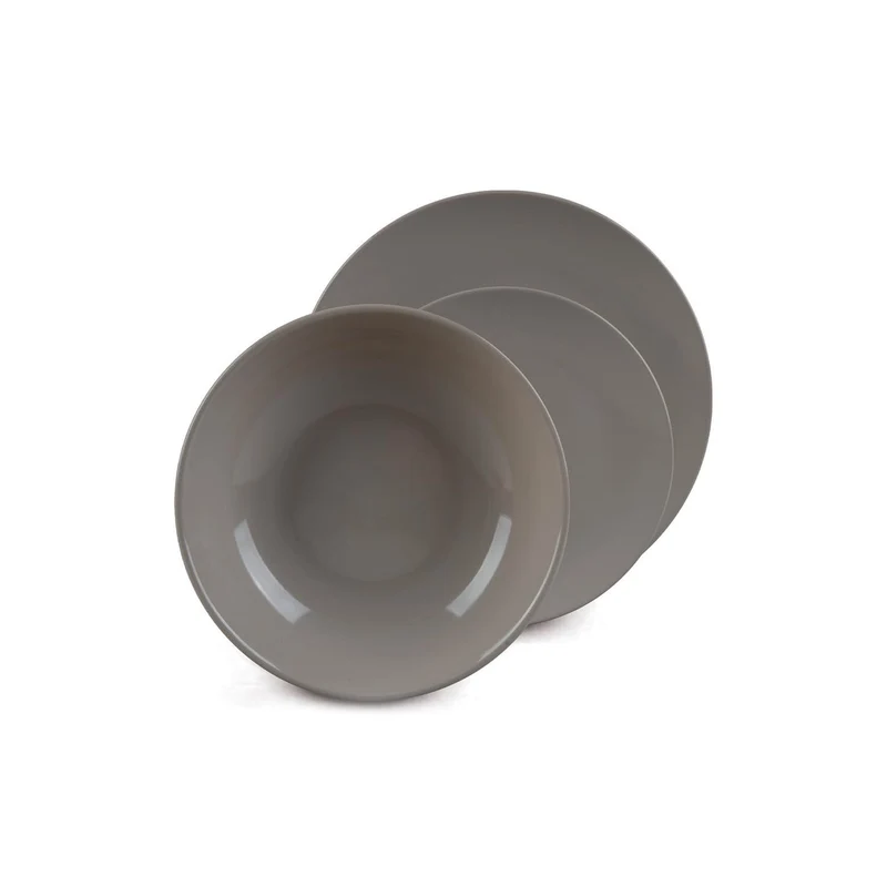Servizio 18 Piatti Tortora in Porcellana Resistenti con Design Moderno Elegante