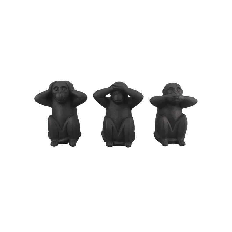 Set 3 Scimmiette Decorative "Non Vedo, Non Sento, Non Parlo" in Ceramica Nera