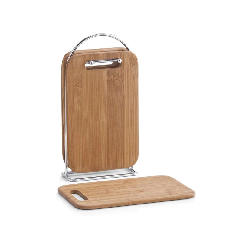 Set 4 Taglieri In Legno Con Organizer In Metallo