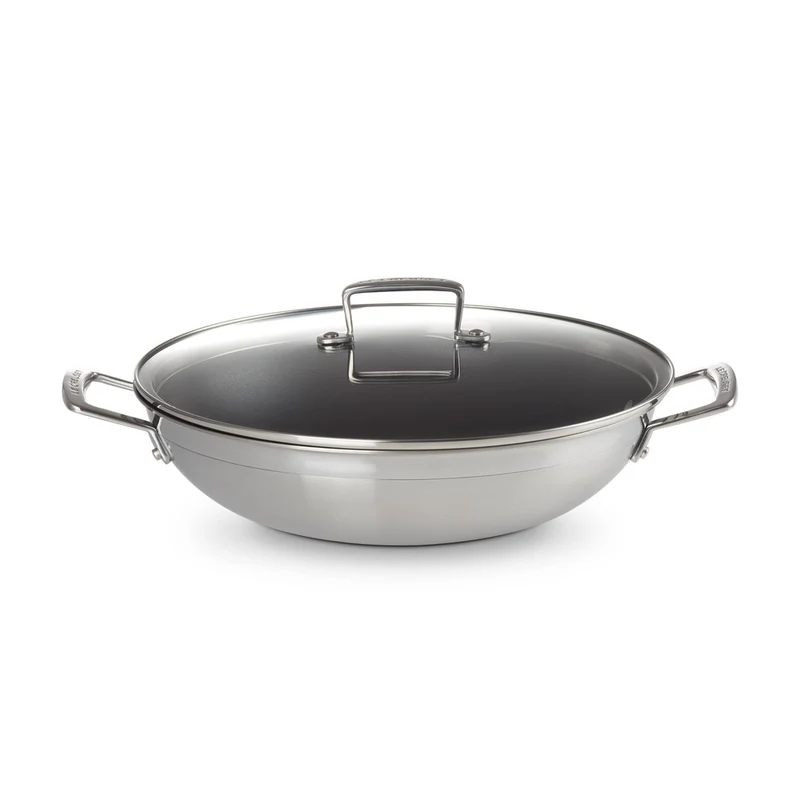 Acciaio Inox Wok Antiaderente In Acciaio Inox Con Coperchio In Vetro