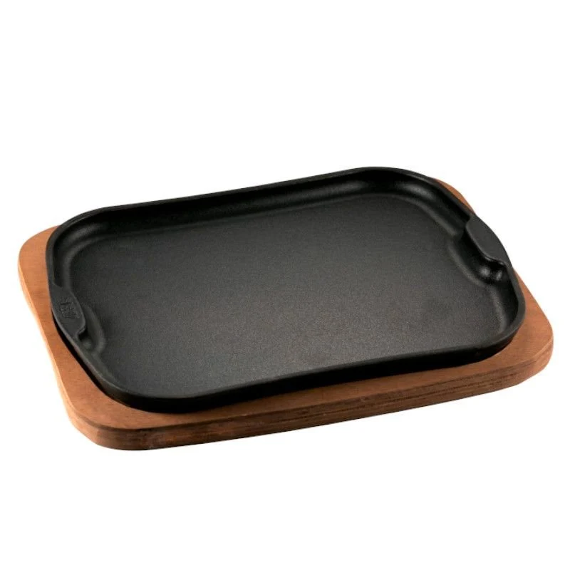 26x21 cm - Gourmet Piatto In Ghisa Con Supporto In Legno