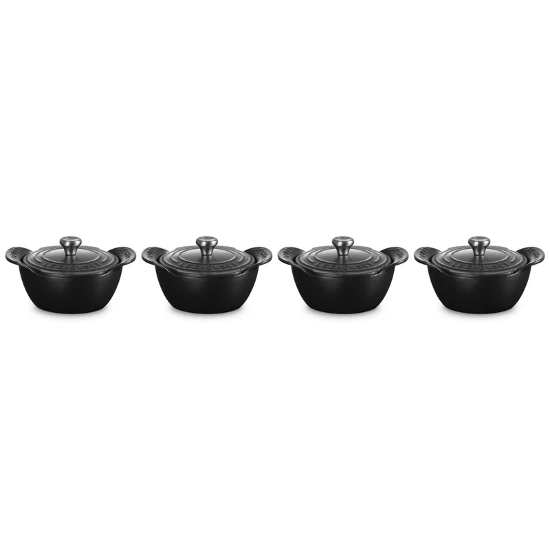 11 cm - Gourmand Mini Cocotte Con Coperchio In Ghisa Vetrificata Set 4 Pz