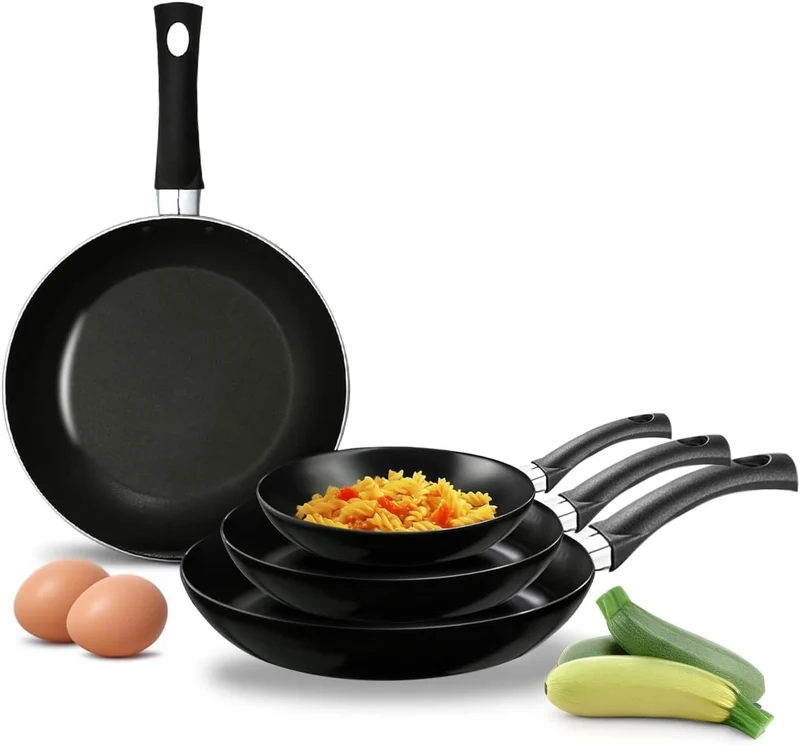 Set 4 Padelle Antiaderenti con Manico Soft Touch Ergonomico
