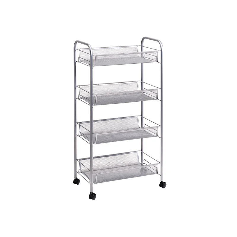 Carrello Organizer 4 Ripiani In Metallo Argento