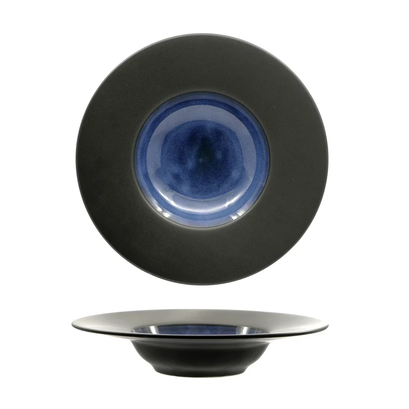 24 cm - Madeira Piatto Fondo Pasta Bowl In Porcellana Set 3 Pz
