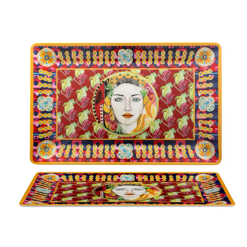 48x31 cm - Caltagirone Piatto Presentazione Vassoio Rettangolare In Melamina