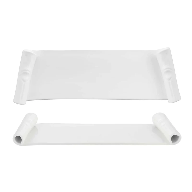 49x16 cm - Pergamena Piatto Presentazione Trapezioidale In Porcellana Set 2 Pz