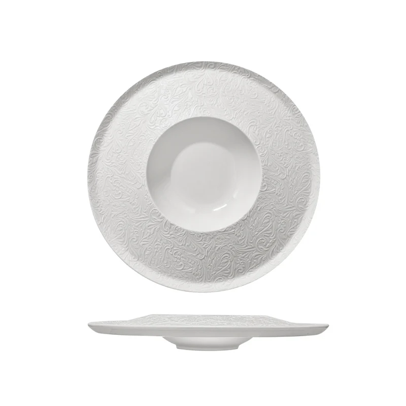 28 cm - Damasco Piatto Fondo Gourmet In Porcellana Set 4 Pz