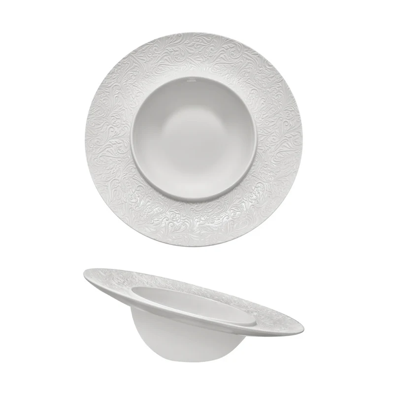 25.5 cm - Damasco Piatto Fondo Gourmet Inclinato In Porcellana Set 2 Pz