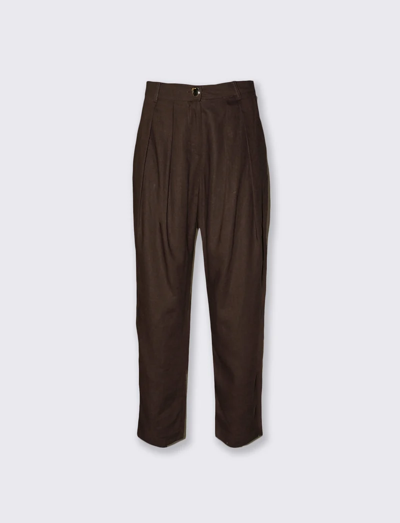Pantaloni in lino con bottoni e pinches - Caffe'