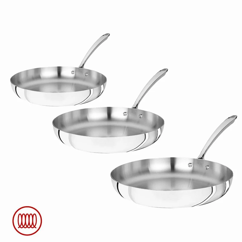 Alu-Inox 3-Ply Set Padelle Basse Induzione Con Manico 1907 Inox In Aluinox Cromate Set 3 Pz