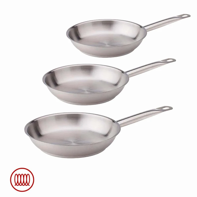 Acciaio Inox Set Padelle Basse Induzione Con Manico Tubolare Set 3 Pz