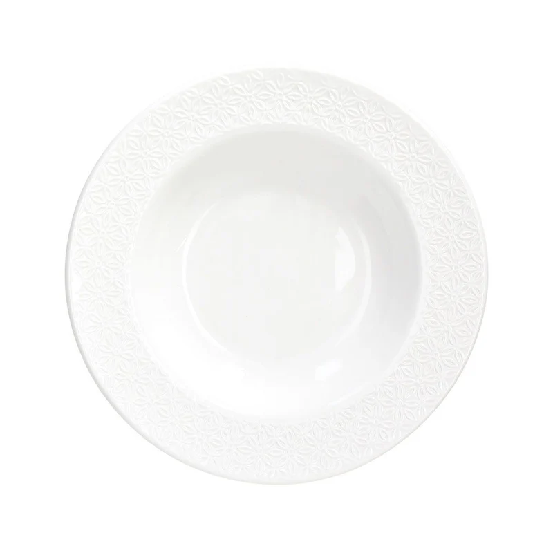 22 cm - Margaret Piatto Fondo Con Bordo in Rielievo In Porcellana Set 6 Pz