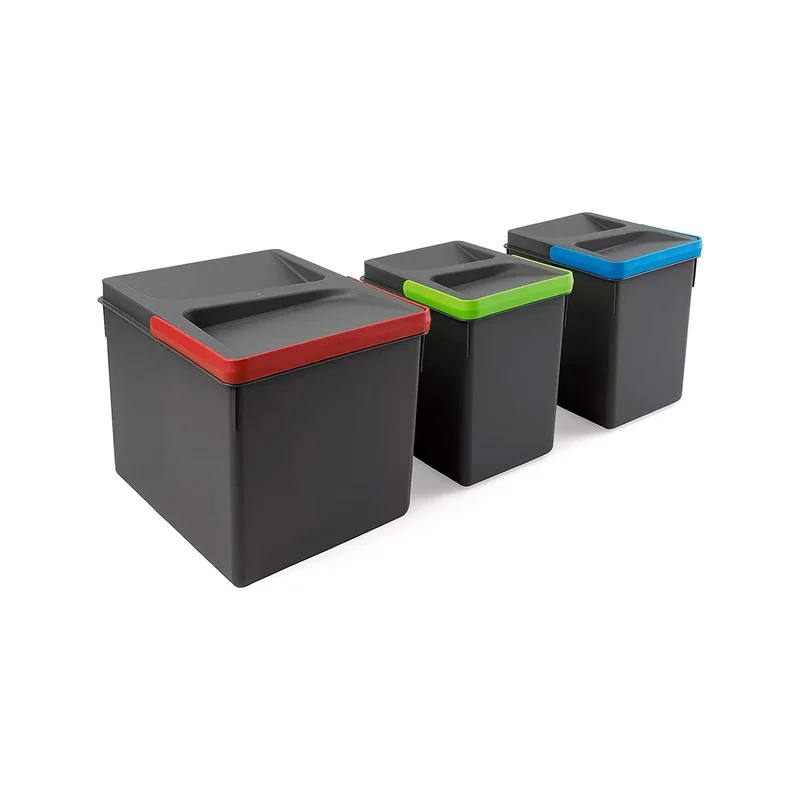 Set 3 Pattumiere Raccolta Differenziata Per Cassetti 26,6cm Con Base 60cm 7/15l